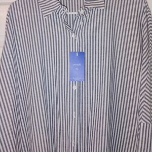 Striped Maxi Shirt Dress in Navy and White PTP 29"